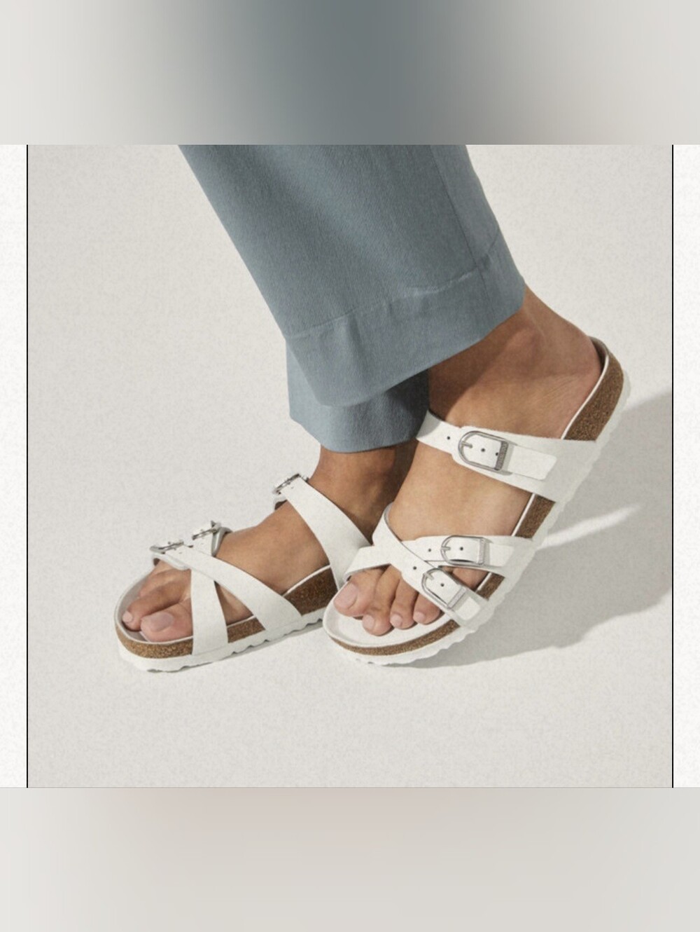 Birkenstock White Triple-Strap Cork Footbed Sandals